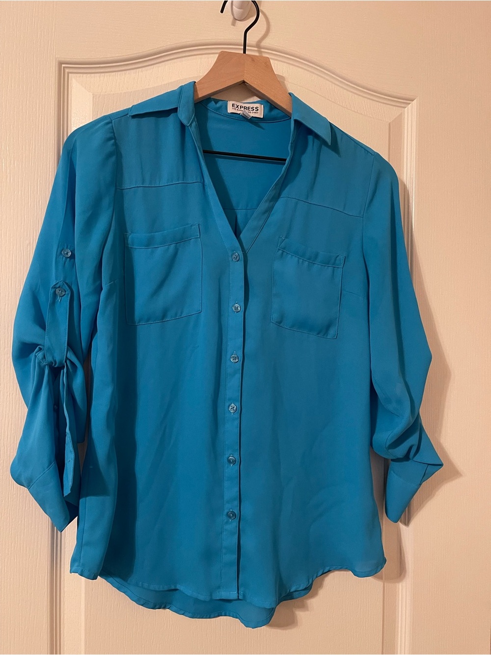 Express Women's Teal Button-Down Shirt